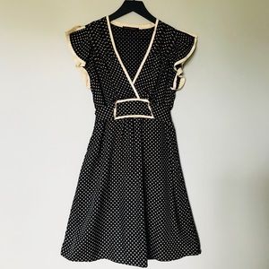 Betsy Johnson dress, black with gold polka dot